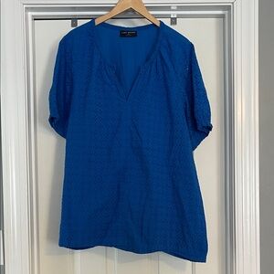 Lane Bryant Cobalt Blue Eyelet Split V-Neck Top